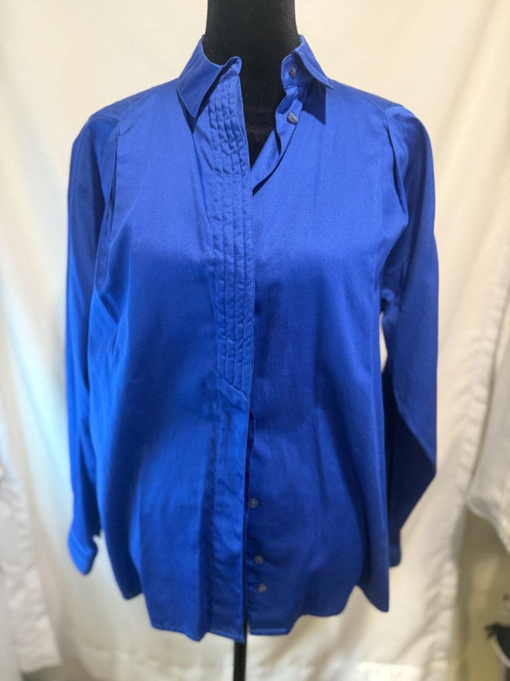 Vintage Geiger Austria Royal Blue Cotton Blouse SZ 36 Quilted 1980s Shirt Top